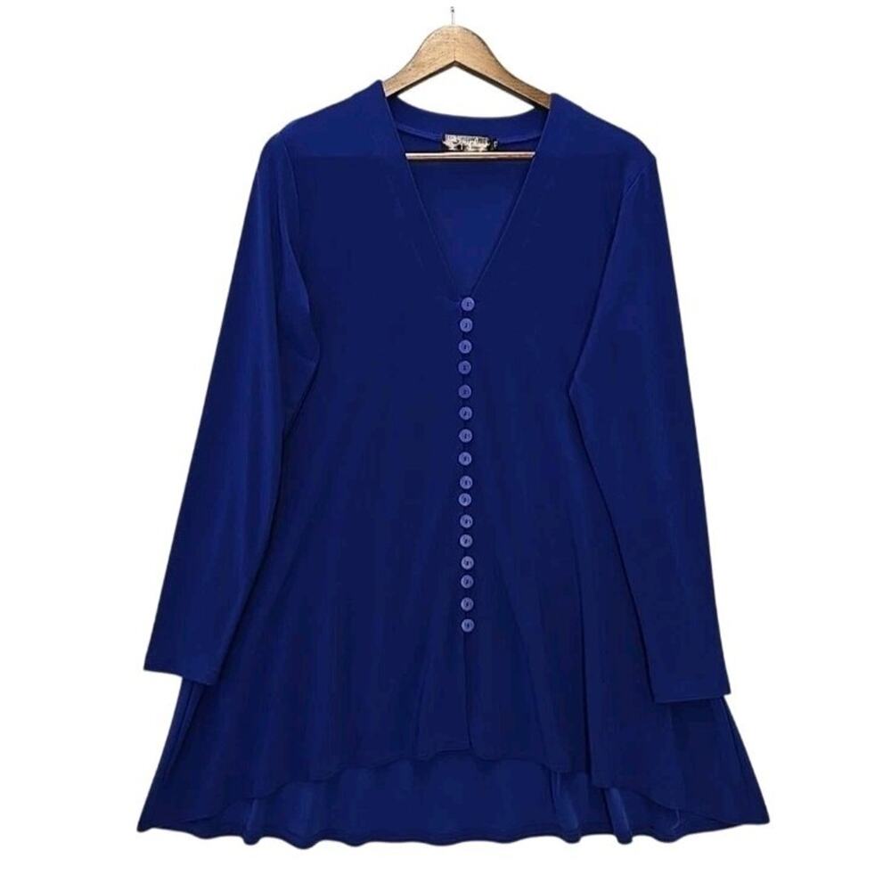 Sympli Duo Diva Long Sleeve Tunic 12 Royal Blue High Low Button Lagenlook